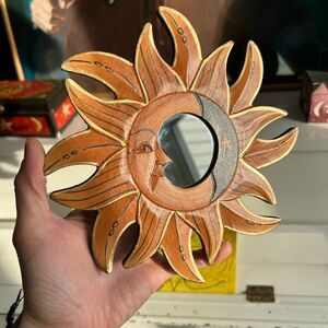 Vintage 8" Sun and Moon Celestial Whimsygoth Wall Mirror Decor in Brown and Gold